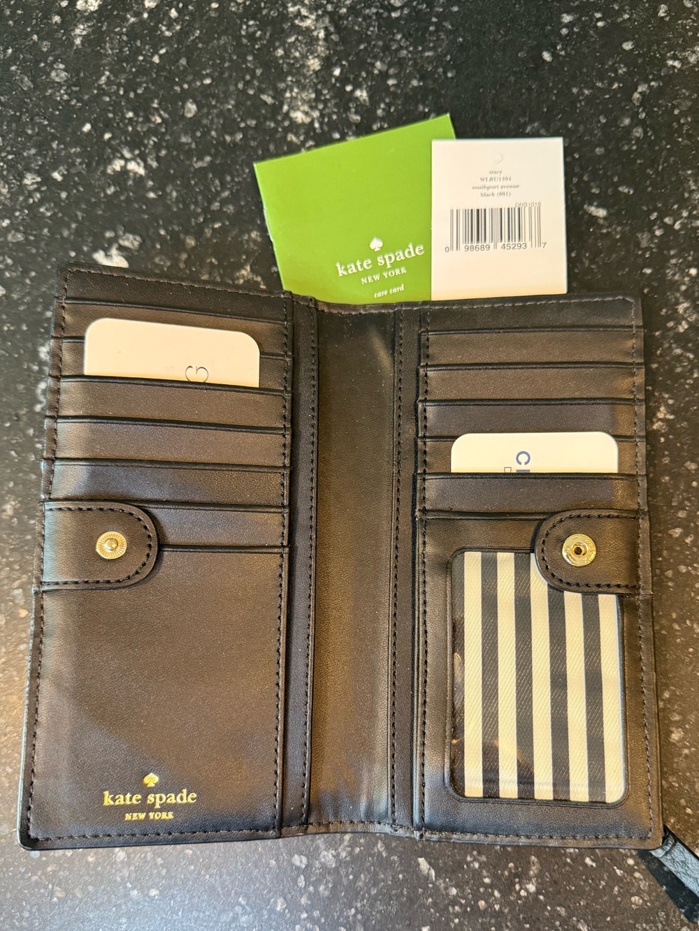 Kate Spade New York Black Leather Slim Bifold Wallet Card Organizer